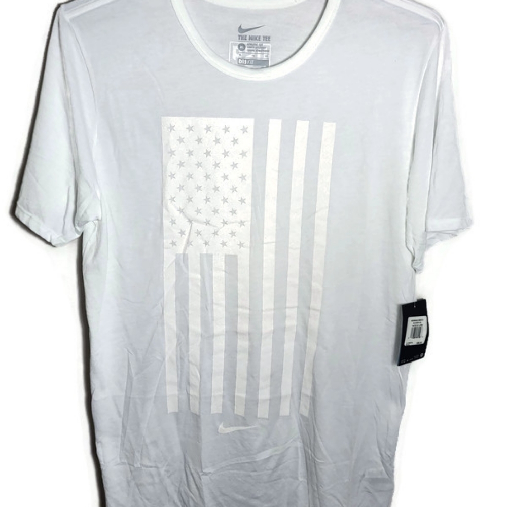 Nike USA Soccer Flag T Shirt Dri-Fit White Athletic Cut Men's Size Large NWT